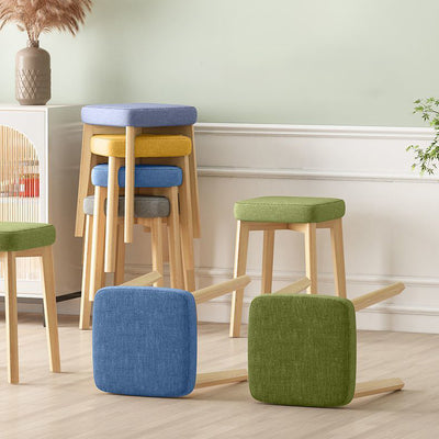 Tabouret Bas Empilable En Bois Massif Rembourré En Tissu Tech Carré Simplicité Contemporaine Pour Salon 