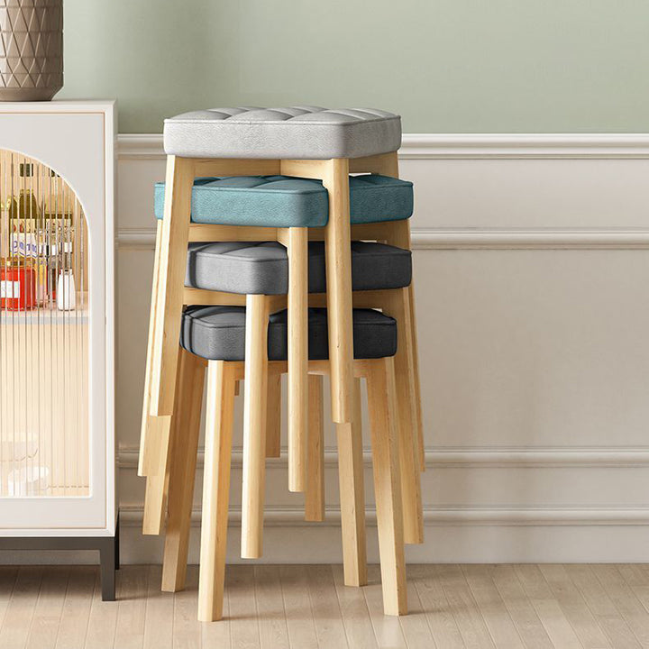 Contemporary Simplicity Square Synthetic Fabric Upholstered Pine Stackable Low Stool For Living Room