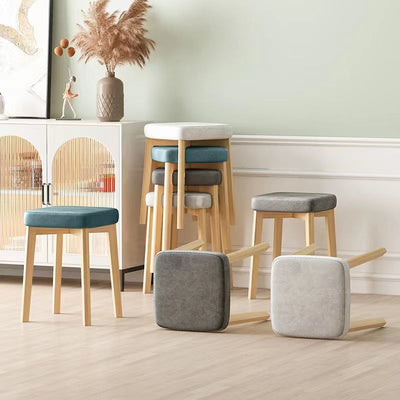 Tabouret Bas Empilable En Bois Massif Rembourré En Tissu Tech Carré Simplicité Contemporaine Pour Salon 
