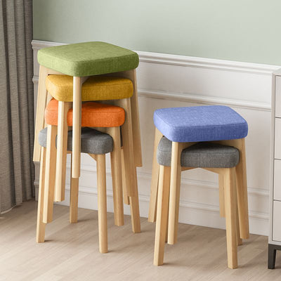 Tabouret Bas Empilable En Bois Massif Rembourré En Tissu Tech Carré Simplicité Contemporaine Pour Salon 