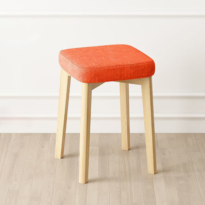 Contemporary Simplicity Square Synthetic Fabric Upholstered Pine Stackable Low Stool For Living Room