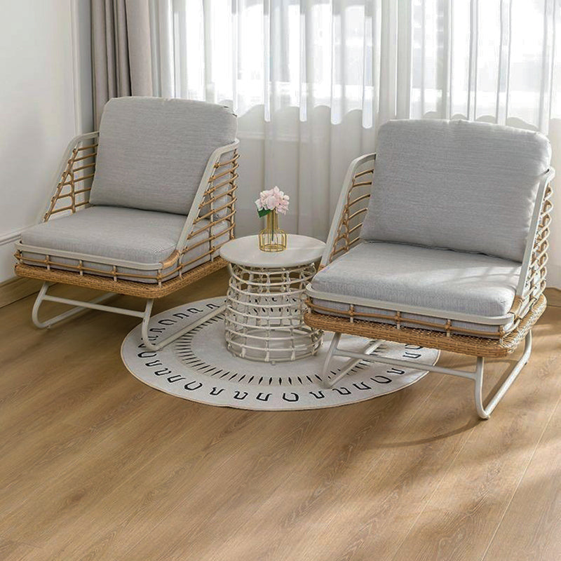 Contemporary Boho Square PE Rattan Weaving Carbon Steel Accent Chair Backrest For Living Room