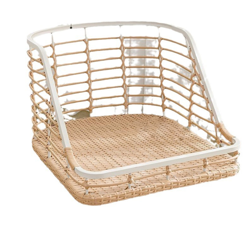 Zeitgenössischer Boho-Quadrat-PE-Rattan-Webstuhl aus Kohlenstoffstahl mit Rückenlehne für das Wohnzimmer 