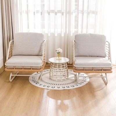 Zeitgenössischer Boho-Quadrat-PE-Rattan-Webstuhl aus Kohlenstoffstahl mit Rückenlehne für das Wohnzimmer 