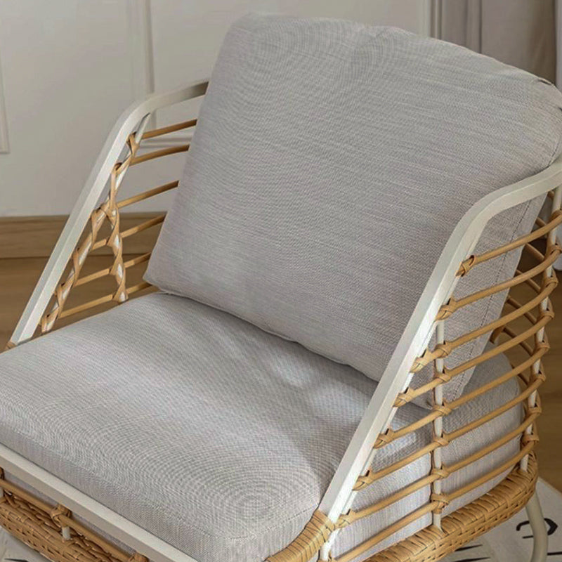 Contemporary Boho Square PE Rattan Weaving Carbon Steel Accent Chair Backrest For Living Room