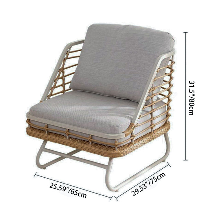 Chaise d'accent avec dossier en acier au carbone tressé en rotin PE carré boho contemporain pour salon 