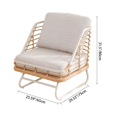 Zeitgenössischer Boho-Quadrat-PE-Rattan-Webstuhl aus Kohlenstoffstahl mit Rückenlehne für das Wohnzimmer 
