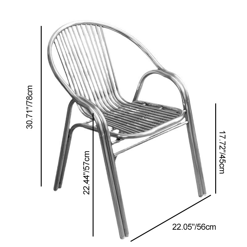 Simplicité Moderne Chaise de Salle à Manger Empilable en Acier Inoxydable Courbé avec Dossier et Accoudoirs 