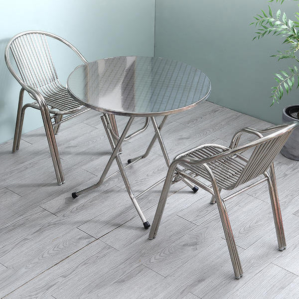 Simplicité Moderne Chaise de Salle à Manger Empilable en Acier Inoxydable Courbé avec Dossier et Accoudoirs 