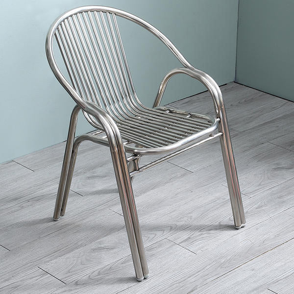 Simplicité Moderne Chaise de Salle à Manger Empilable en Acier Inoxydable Courbé avec Dossier et Accoudoirs 