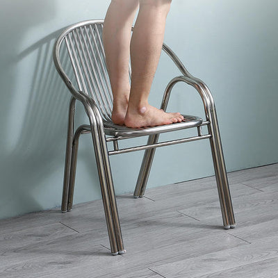 Simplicité Moderne Chaise de Salle à Manger Empilable en Acier Inoxydable Courbé avec Dossier et Accoudoirs 