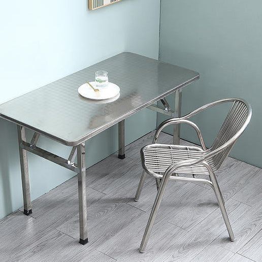 Simplicité Moderne Chaise de Salle à Manger Empilable en Acier Inoxydable Courbé avec Dossier et Accoudoirs 