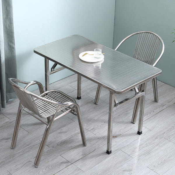 Simplicité Moderne Chaise de Salle à Manger Empilable en Acier Inoxydable Courbé avec Dossier et Accoudoirs 