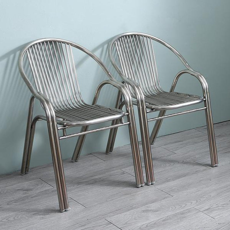 Moderne Einfachheit Gebogener Edelstahl Stapelbarer Esszimmerstuhl Rückenlehne Armlehne Für Esszimmer 
