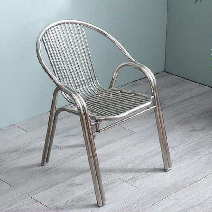 Simplicité Moderne Chaise de Salle à Manger Empilable en Acier Inoxydable Courbé avec Dossier et Accoudoirs 