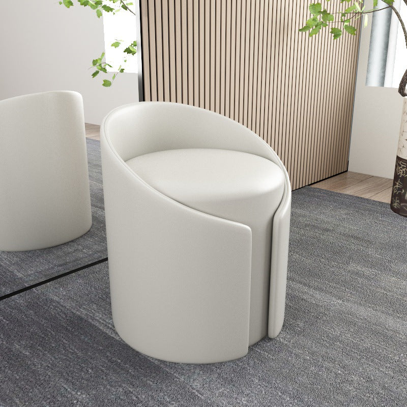Contemporary Simplicity Round Faux Leather Wood Frame Low Stool For Living Room