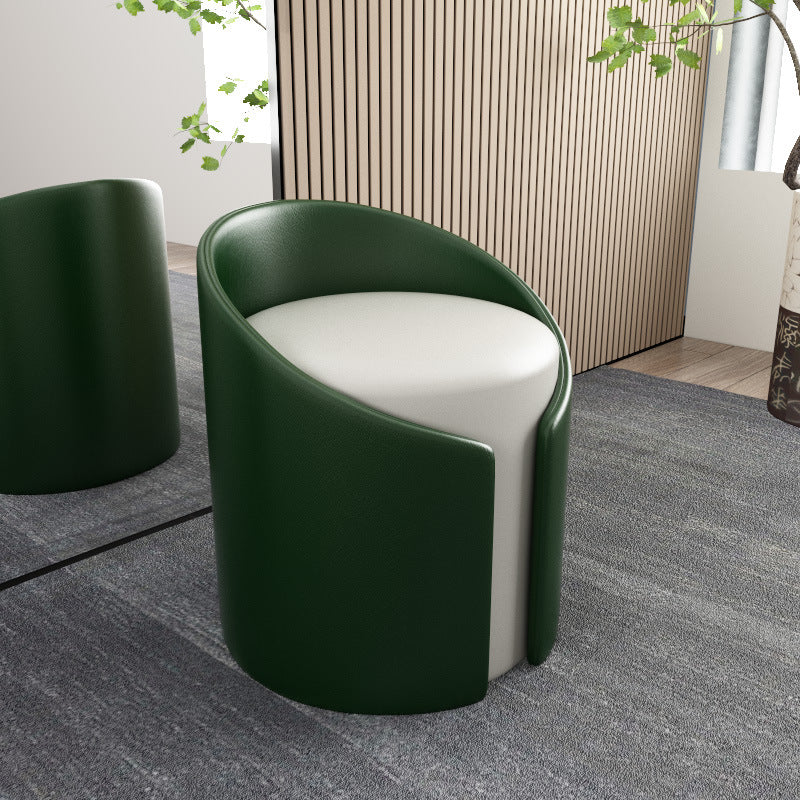 Contemporary Simplicity Round Faux Leather Wood Frame Low Stool For Living Room