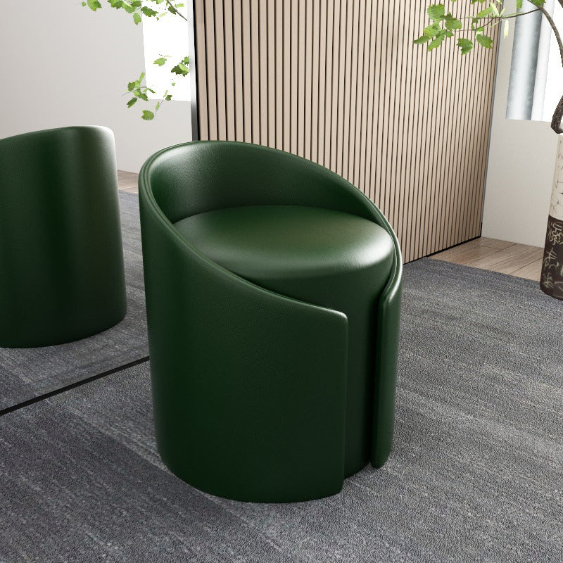 Contemporary Simplicity Round Faux Leather Wood Frame Low Stool For Living Room