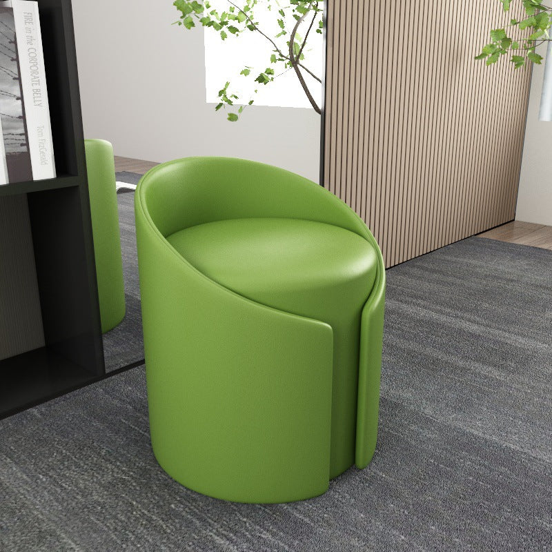 Contemporary Simplicity Round Faux Leather Wood Frame Low Stool For Living Room