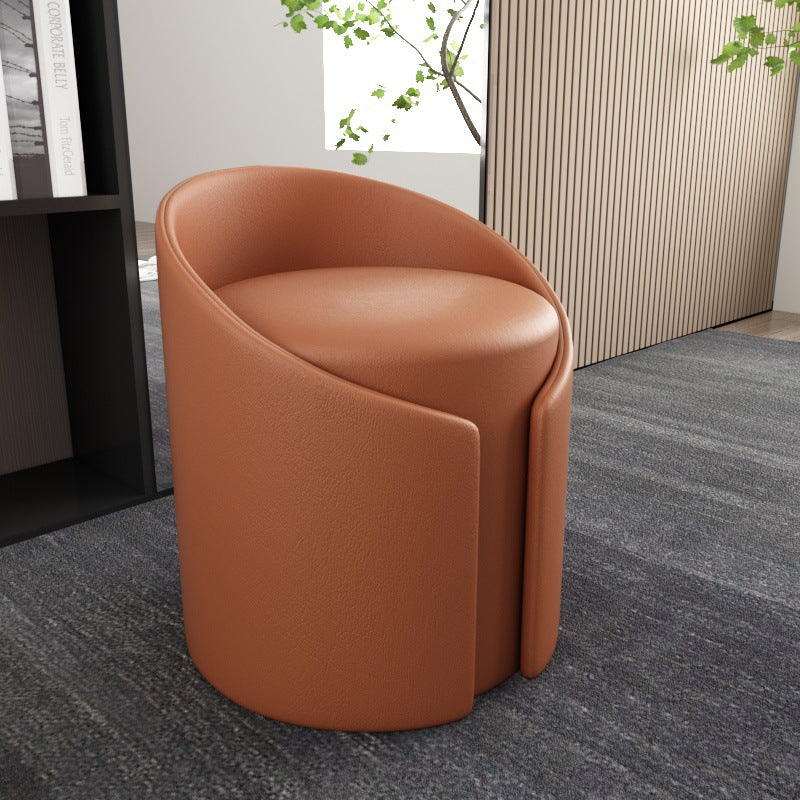 Contemporary Simplicity Round Faux Leather Wood Frame Low Stool For Living Room