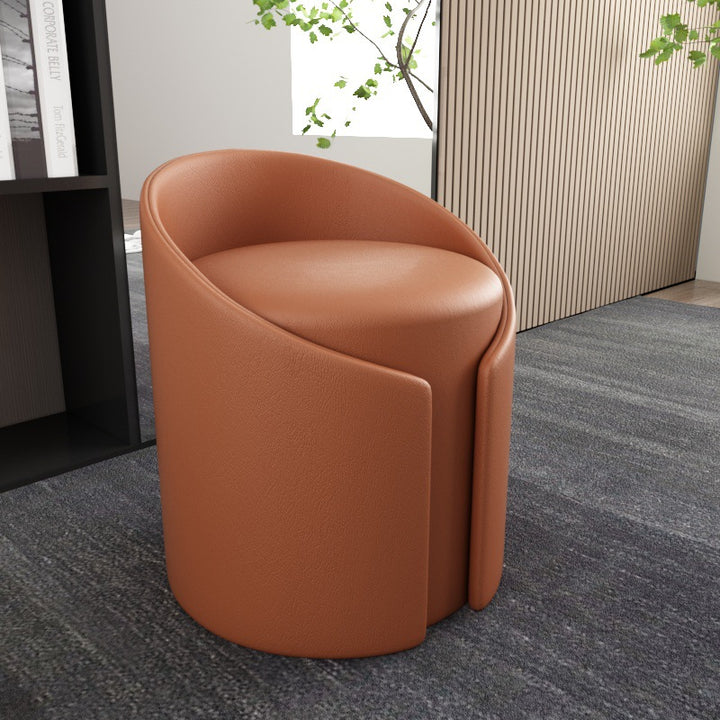 Contemporary Simplicity Round Faux Leather Wood Frame Low Stool For Living Room