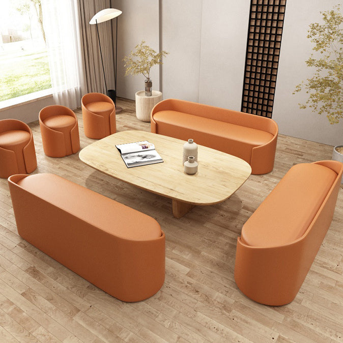 Contemporary Simplicity Round Faux Leather Wood Frame Low Stool For Living Room