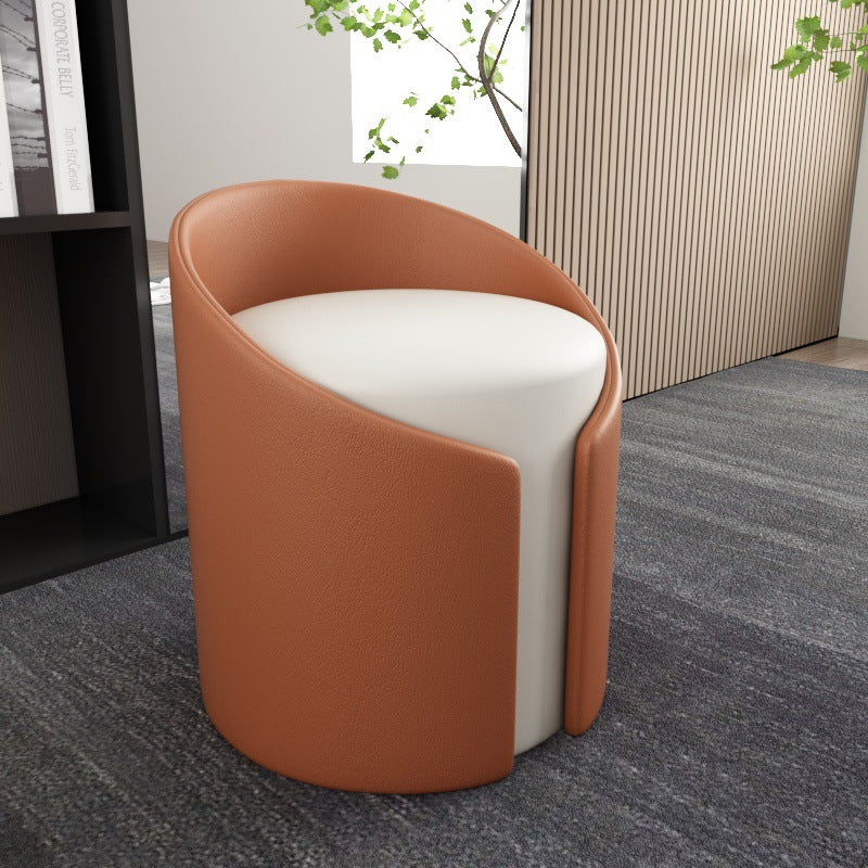 Contemporary Simplicity Round Faux Leather Wood Frame Low Stool For Living Room
