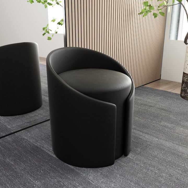 Contemporary Simplicity Round Faux Leather Wood Frame Low Stool For Living Room