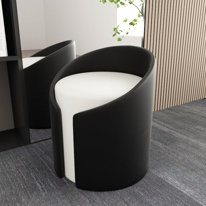 Contemporary Simplicity Round Faux Leather Wood Frame Low Stool For Living Room