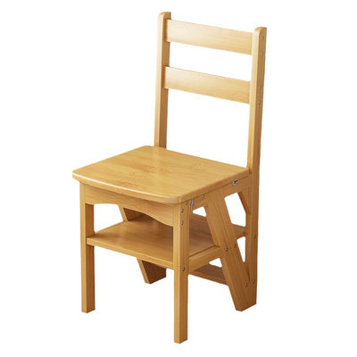 Simplicidad contemporánea taburete escalera de almacenamiento plegable 2 en 1 de madera maciza con respaldo y reposapiés para el comedor 