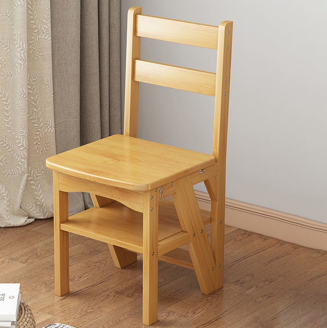 Simplicidad contemporánea taburete escalera de almacenamiento plegable 2 en 1 de madera maciza con respaldo y reposapiés para el comedor 