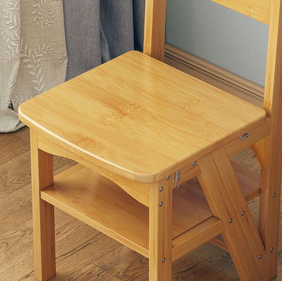 Simplicidad contemporánea taburete escalera de almacenamiento plegable 2 en 1 de madera maciza con respaldo y reposapiés para el comedor 