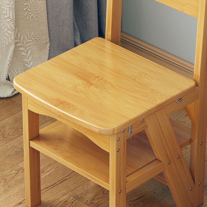 Simplicidad contemporánea taburete escalera de almacenamiento plegable 2 en 1 de madera maciza con respaldo y reposapiés para el comedor 
