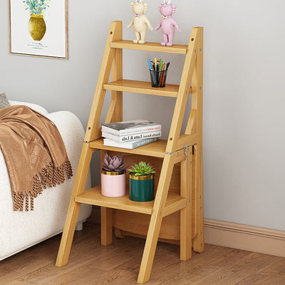 Simplicidad contemporánea taburete escalera de almacenamiento plegable 2 en 1 de madera maciza con respaldo y reposapiés para el comedor 