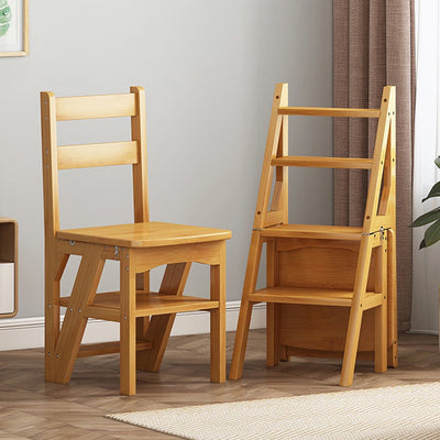 Simplicidad contemporánea taburete escalera de almacenamiento plegable 2 en 1 de madera maciza con respaldo y reposapiés para el comedor 