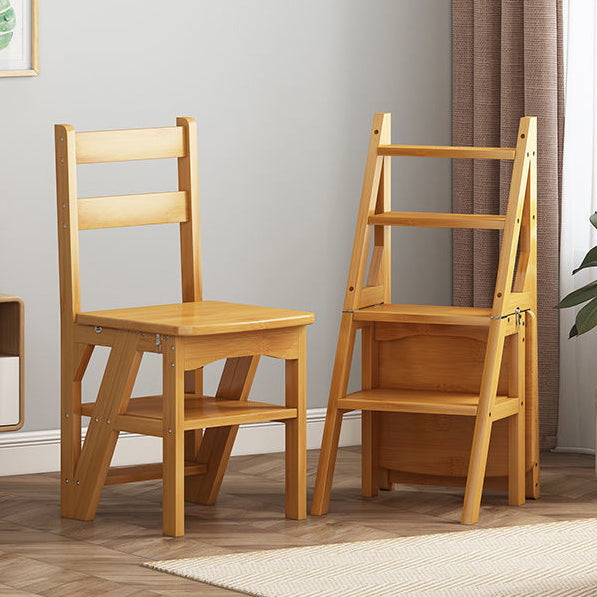 Simplicidad contemporánea taburete escalera de almacenamiento plegable 2 en 1 de madera maciza con respaldo y reposapiés para el comedor 