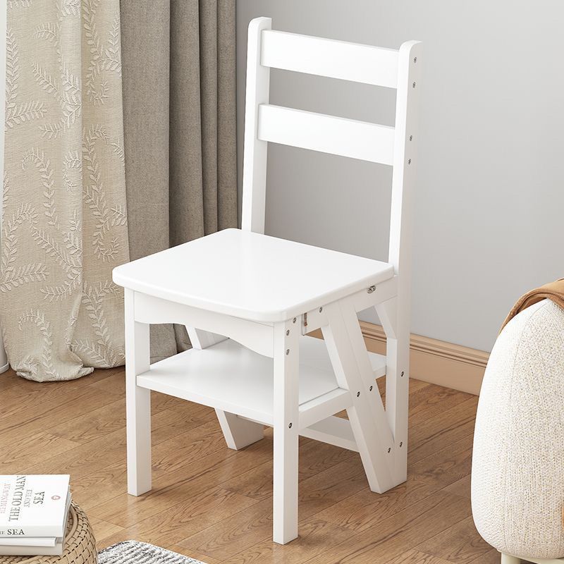 Simplicidad contemporánea taburete escalera de almacenamiento plegable 2 en 1 de madera maciza con respaldo y reposapiés para el comedor 