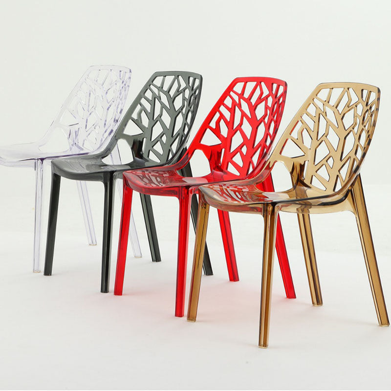 Silla de comedor de plástico curvada nórdica contemporánea con respaldo calado para comedor 