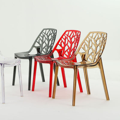 Silla de comedor de plástico curvada nórdica contemporánea con respaldo calado para comedor 