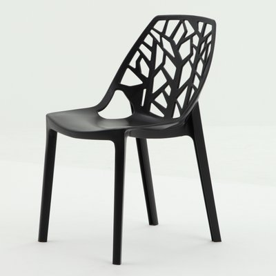 Silla de comedor de plástico curvada nórdica contemporánea con respaldo calado para comedor 
