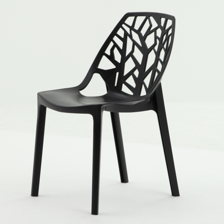 Silla de comedor de plástico curvada nórdica contemporánea con respaldo calado para comedor 