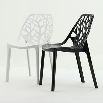 Silla de comedor de plástico curvada nórdica contemporánea con respaldo calado para comedor 