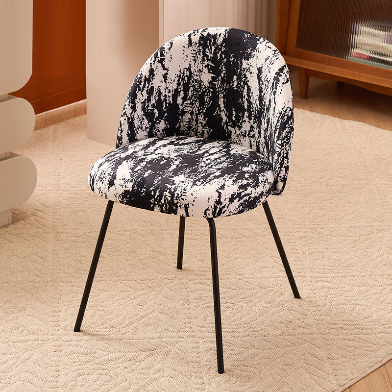 Contemporary Creative Curved Printed Fabric Upholstered Iron Legs Wood Board Vanity Stool Backrest For Bedroom