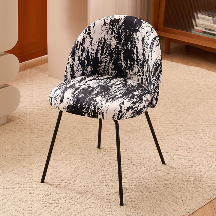 Contemporary Creative Curved Printed Fabric Upholstered Iron Legs Wood Board Vanity Stool Backrest For Bedroom
