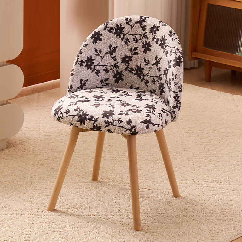 Tabouret de vanité contemporain créatif incurvé imprimé en flanelle avec dossier et pieds en bois massif pour chambre 