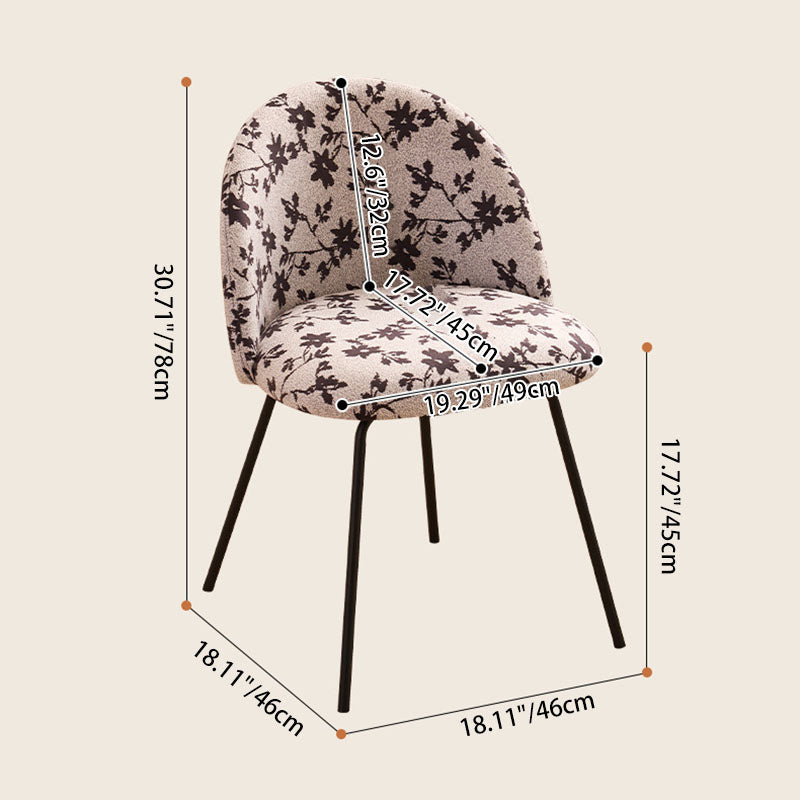 Contemporary Creative Curved Printed Fabric Upholstered Iron Legs Wood Board Vanity Stool Backrest For Bedroom