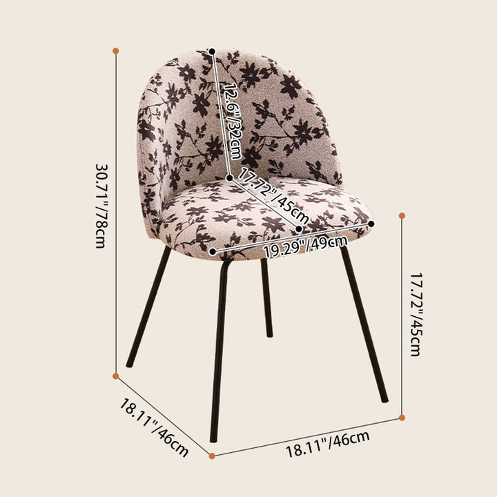 Contemporary Creative Curved Printed Fabric Upholstered Iron Legs Wood Board Vanity Stool Backrest For Bedroom