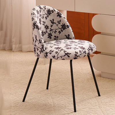 Tabouret de vanité contemporain créatif incurvé imprimé en flanelle avec dossier et pieds en bois massif pour chambre 