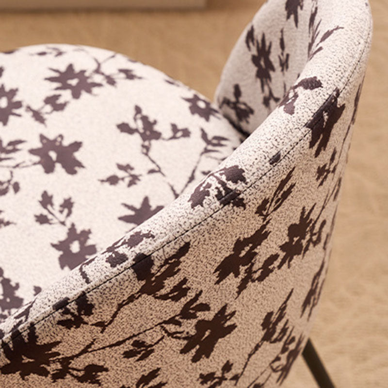 Contemporary Creative Curved Printed Fabric Upholstered Iron Legs Wood Board Vanity Stool Backrest For Bedroom