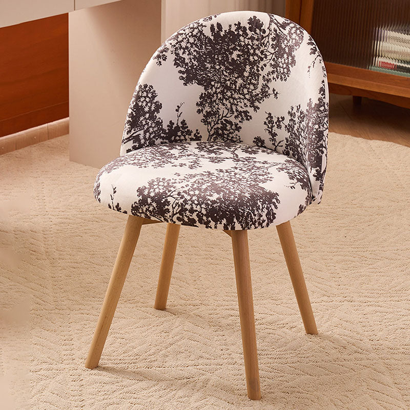 Tabouret de vanité contemporain créatif incurvé imprimé en flanelle avec dossier et pieds en bois massif pour chambre 